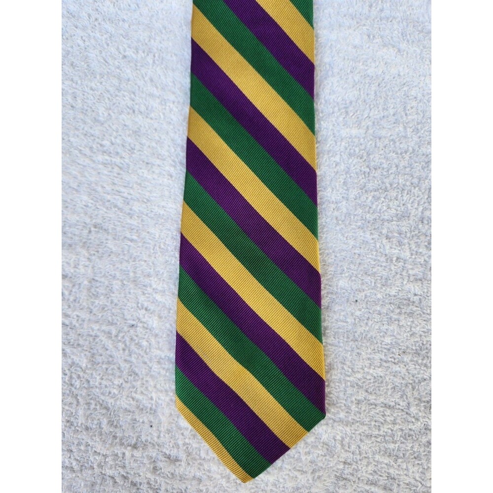 R. Hanauer 100% Tie Silk New Orleans Green Purple Gold  Mardi Gras Southern Prep
